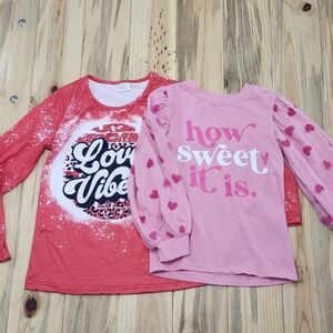 Kids Long Sleeve Tees - Red and Pink Heart Design